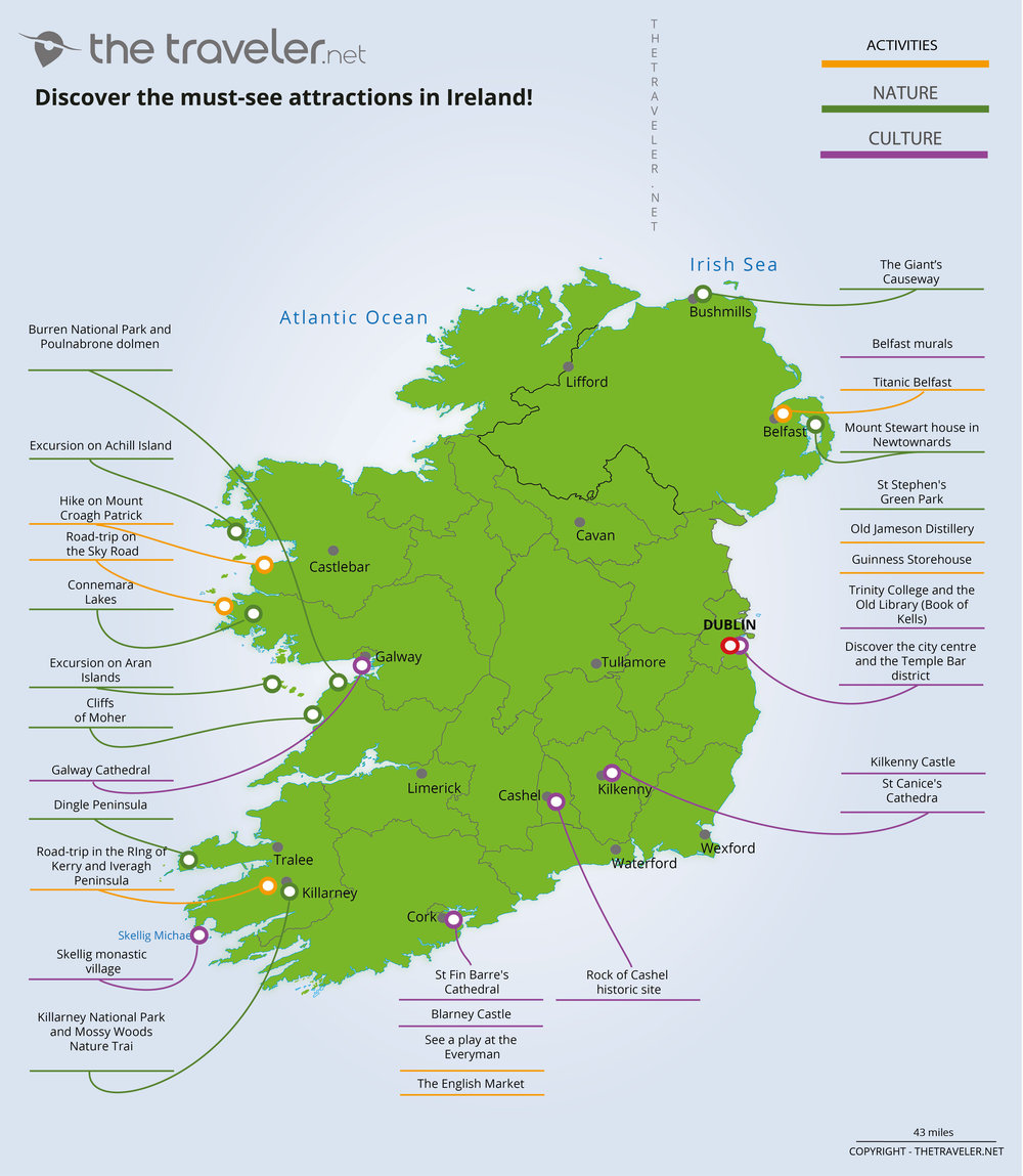 Places to visit Ireland: tourist maps and must-see attractions